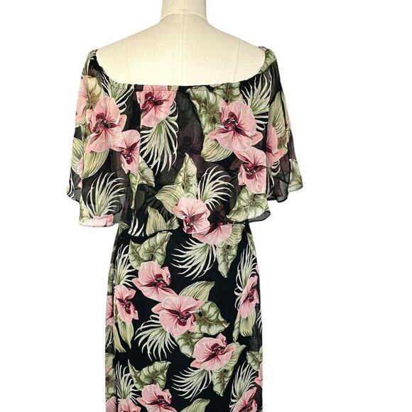 Anthropologie Raga Black Floral Off the Shoulder Maxi Dress| Size S - Picture 3 of 10